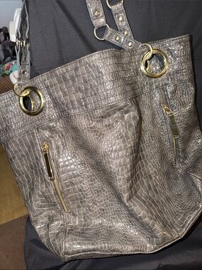 Steve Madden alligator texture, charcoal gray tote